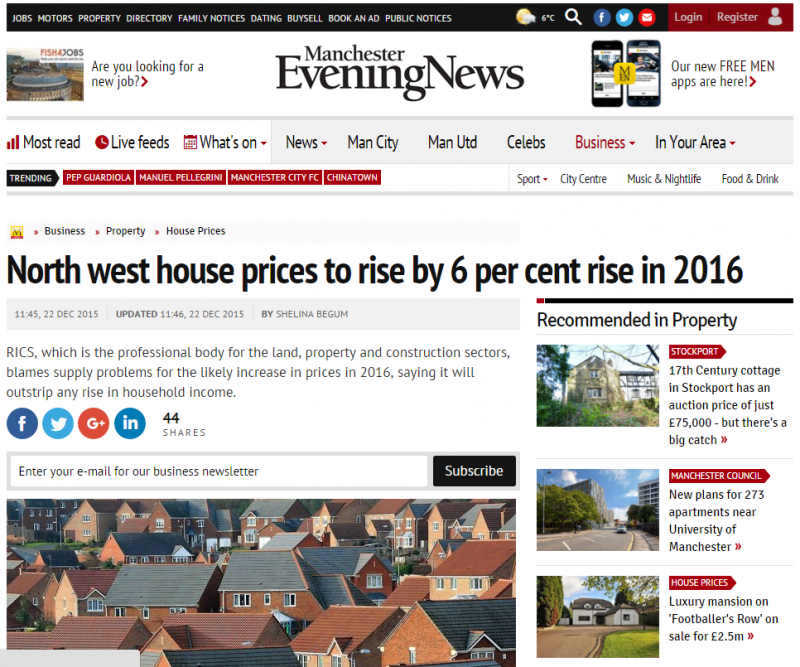 North West house prices to rise 6%